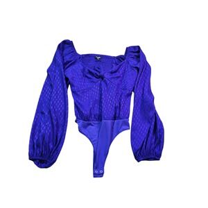 Express Bodysuit Blue Long Sleeve Smocked Top Blouse Party Size M